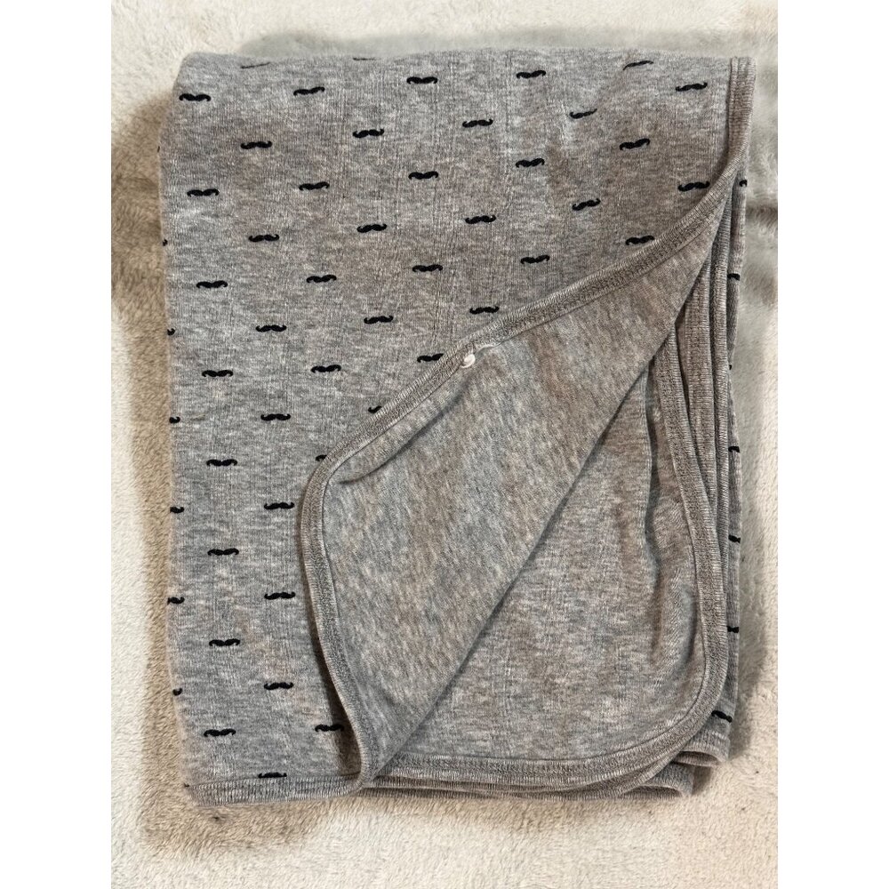 Carter’s Gray Grey Baby Security Blanket Cotton Knit Lovey Mustache Print No Tag
